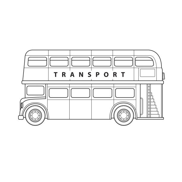 ダブルデッカーバス、ロンドン観光バス、公共交通機関。着色ページ、子供の本のための唯一の白黒。 - british culture elegance london england english culture点のイラスト素材／クリップアート素材／マンガ素材／アイコン素材