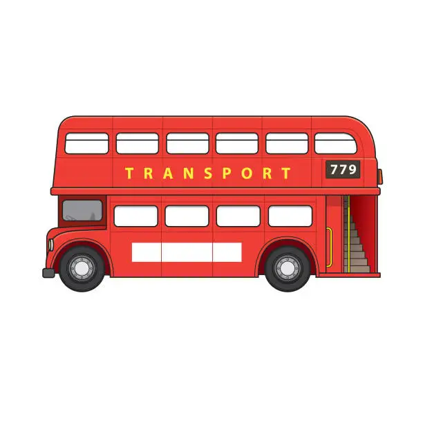 Vector illustration of Red double decker bus, London tourist bus, public transportation. For coloring page, children book.