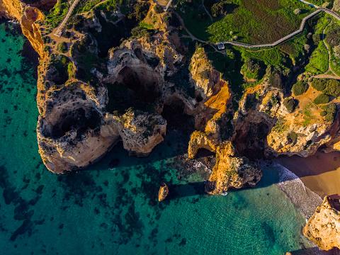 Aerial panorama over Wonwell Beach at Red Cove in Devon