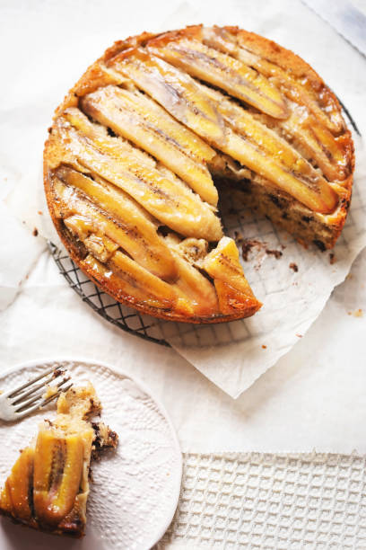 istock Dark chocolate banana upside-down cake 1296678436