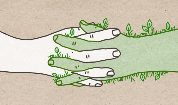 人間と緑の自然の交差と混合手 - holding hands teamwork gardening green点のイラスト素材／クリップアート素材／マンガ素材／アイコン素材