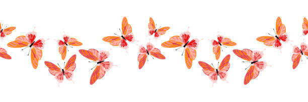 ilustrações de stock, clip art, desenhos animados e ícones de butterfly border seamless pattern, banner, background - summer backgrounds line art butterfly