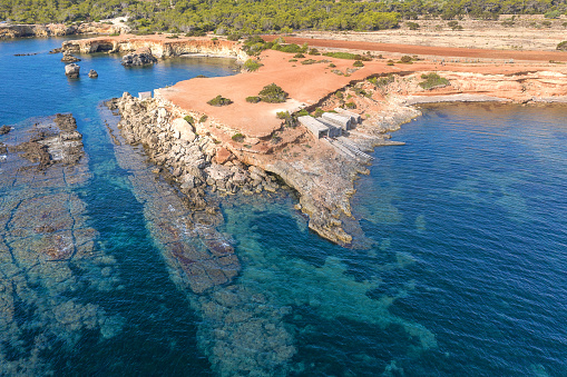 Aerial view around scenic Balearic islands. Ibiza