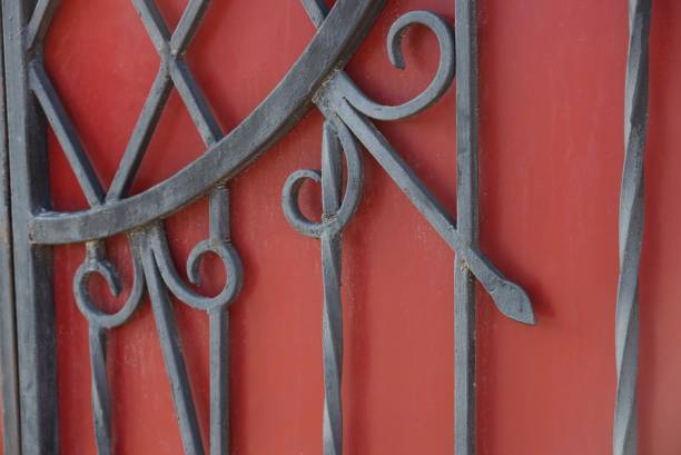 istock black red texture of iron forged rods in the pattern 1296703022
