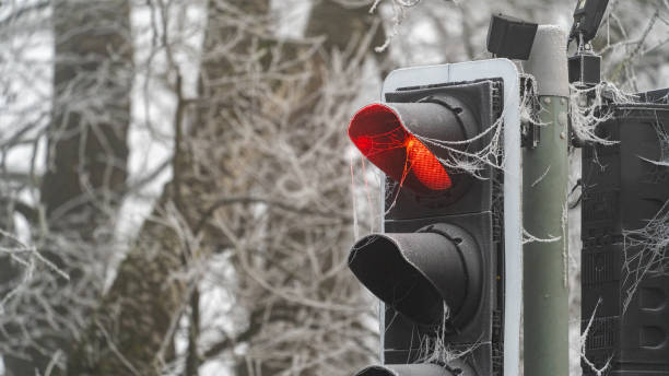 istock A traffic light on red on an icy morning 1296713583