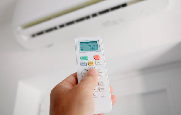 istock Person with air conditioner remote control 1296717522