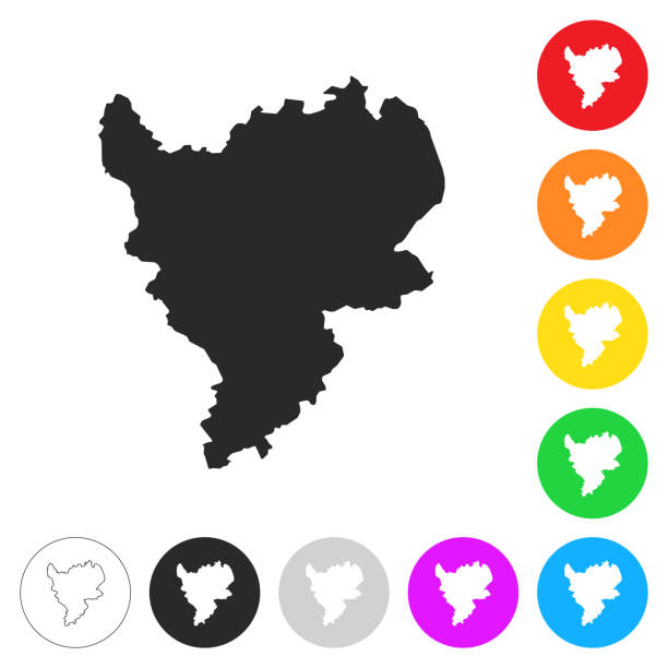 карта ист-мидлендс - плоские значки на разных цветовых кнопках - leicester stock illustrations