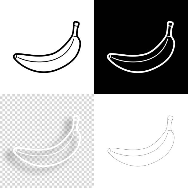 Banana. Icon for design. Blank, white and black backgrounds - Line icon Icon of "Banana" for your own design. Four icons with editable stroke included in the bundle: - One black icon on a white background. - One blank icon on a black background. - One white icon with shadow on a blank background (for easy change background or texture). - One line icon with only a thin black outline (in a line art style). The layers are named to facilitate your customization. Vector Illustration (EPS10, well layered and grouped). Easy to edit, manipulate, resize or colorize. And Jpeg file of different sizes. banana illustrations stock illustrations