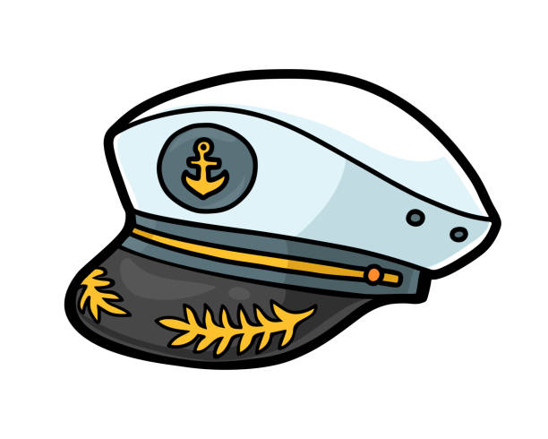 Cartoon illustration for children, Captain hat Cartoon vector illustration for children, Captain hat sailor hat stock illustrations
