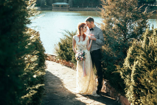 Happy bride and groom on their wedding day
