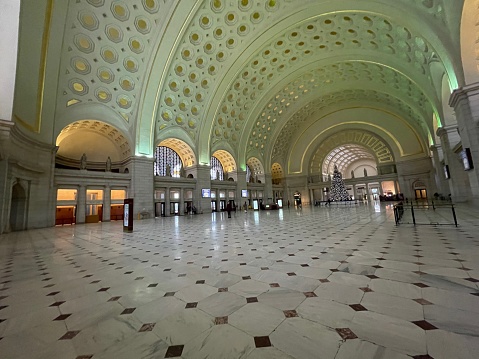 Main Hall of the Union Station Train Station Main Hall in Washington DC as Passengers Wear Face Covering and Practice Social Distancing