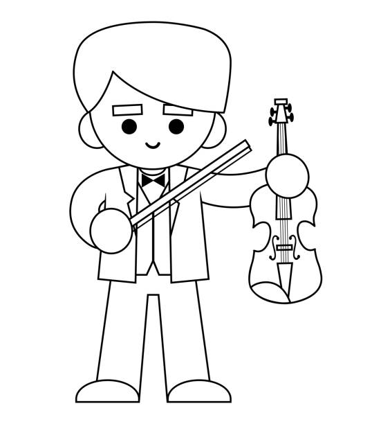 색칠 공부, 음악가 남자와 바이올린 - 11194 stock illustrations