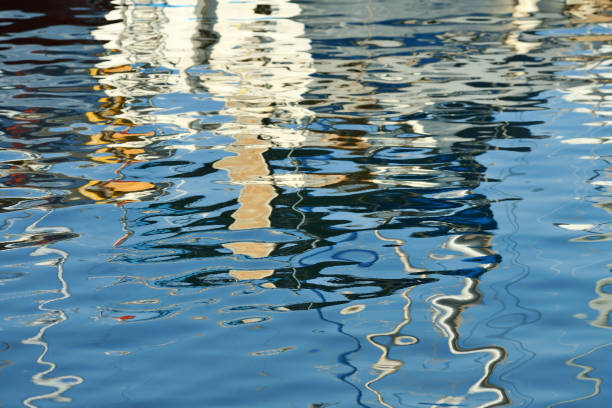 Colorful boat reflections at Chania port, Crete island, Greece