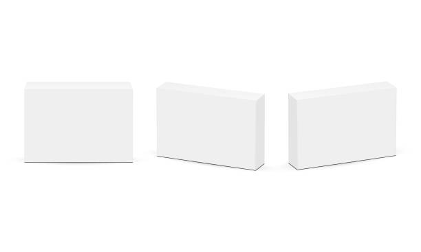 Set of Rectangular Boxes for Pills or Medicaments, Front and Side View Set of Rectangular Boxes for Pills or Medicaments, Front and Side View, Isolated on White Background. Vector Illustration box container stock illustrations