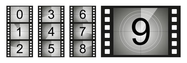 Set of countdown frame. Film countdown. Movie timer count. Retro cinema strip. Vintage timer count. Set of countdown frame. Film countdown. Movie timer count. Retro cinema strip. Vintage timer count. intro music photos stock illustrations