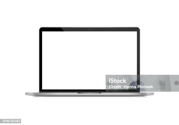 Realistic Laptop Front View Laptop Modern Mockup Blank Screen Display Notebook Opened Computer Screen Smart Device Stock Illustration - Download Image Now