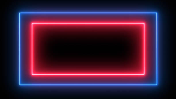 istock Sign in neon style. Popular abstract rectangle with neon blue red spectrum lines 1296734537