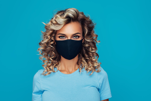 Girl in protective mask