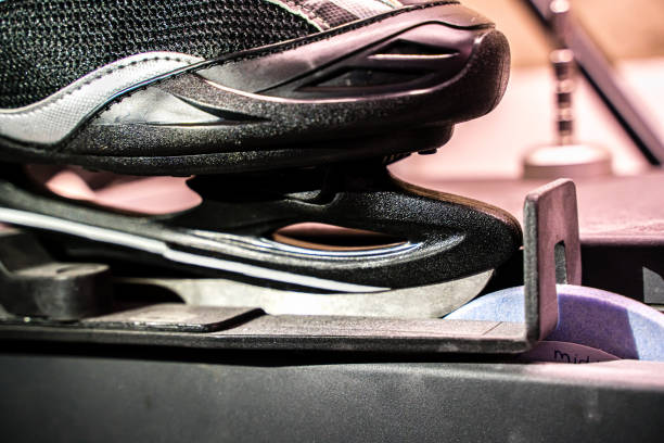 istock Close-up of a ice skate on sharpening tool 1296735366