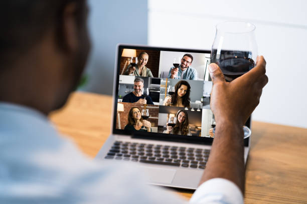 istock Online Video Conference Home Party Call Wine 1296737113