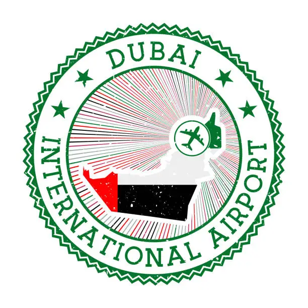 Vector illustration of Dubai International Airport stamp.