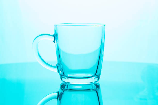 Tea mug made of transparent glass.Close-up.