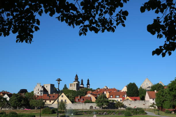 Summer in Visby at Gotland, Baltic Sea Sweden stock photo