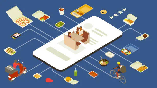 Vector illustration of Meal delivery app illustration