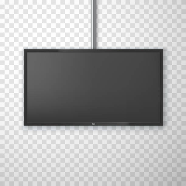 ilustrações de stock, clip art, desenhos animados e ícones de hanging screen realistic mockup. widescreen empty monitor template. copy space. lcd panel. - pendurar