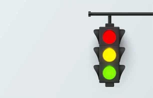 Vector illustration of Traffic light empty realistic banner, template. Control of transport movement on roadway.