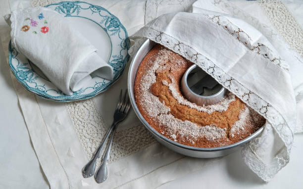 istock Cake ready to be served. English traditional pottery set. 1296753040