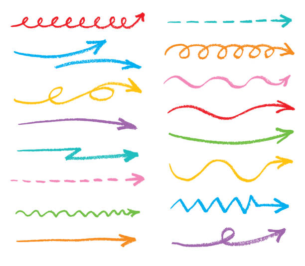 ilustrações, clipart, desenhos animados e ícones de flechas de doodle longo colorido - inks on paper design ink empty