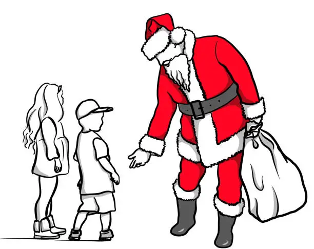 Vector illustration of Santa And Little Kids