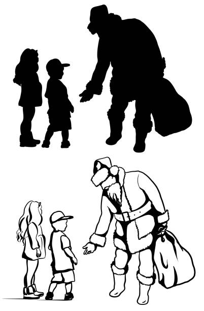 санта и маленькие дети силуэт - silhouette back lit little boys child stock illustrations