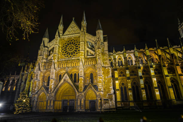 St Nicolas Parish Church at night view from Guildford Town Bridge Surrey England
