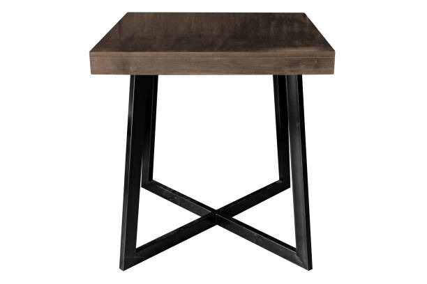 istock Modern wooden table with steel legs on white background 1296774333