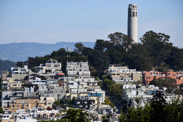 vista da coit tower em são francisco - tower coit tower san francisco bay area san francisco county - fotografias e filmes do acervo