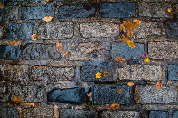 o pavimento de velho áspero áspero e preto paralelepípedo - philadelphia pennsylvania sidewalk street - fotografias e filmes do acervo