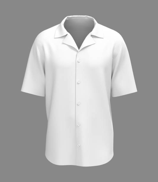 istock Blank white short sleeve camp shirt mockup 1296786499