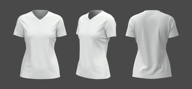 istock Women's v-neck t-shirt mockup, front, side and back views 1296786519