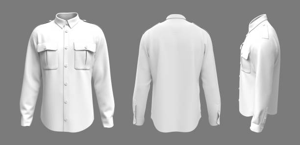 istock Men's long-sleeve military shirt mockup 1296786521