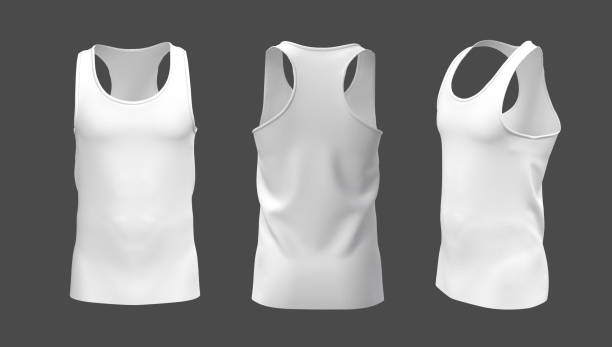 istock Blank white sleeveless t-shirt mockup in front, side and back views 1296786544