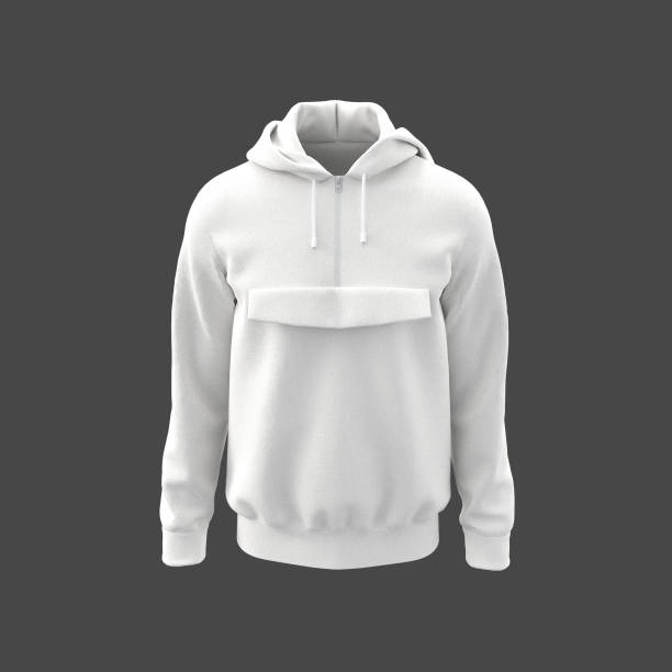 istock Blank white hooded jacket with half zip for your design mockup for print, isolated on grey background 1296786547