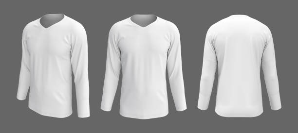 istock Blank white long-sleeve t-shirt mockup in front, side and back views 1296786553
