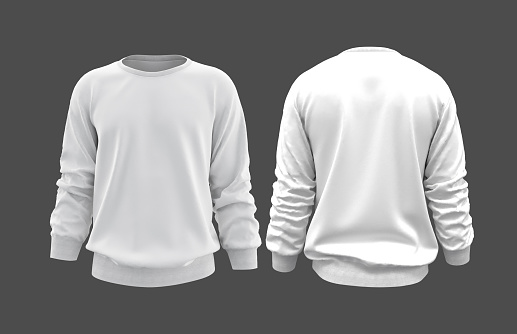 Blank sweatshirt mock up template in front, and back views, isolated on gray, 3d rendering, 3d illustration