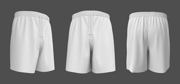Blank shorts mockup, front and side views. Sweatpants. 3d rendering, 3d illustration.