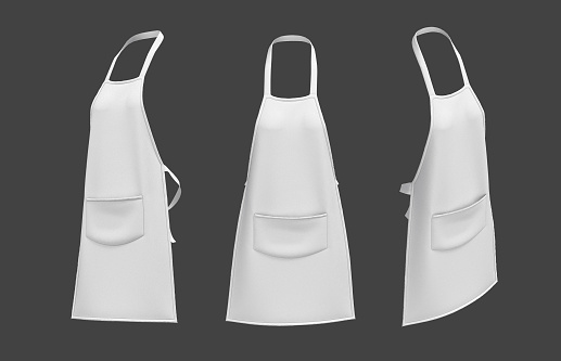Blank white aprons, apron mockup, clean apron, design presentation for print, 3d illustration, 3d rendering