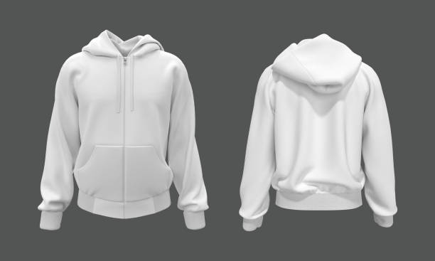 blank vit huva sweatshirt mockup med dragkedja framför och tillbaka visningar - huvtröja bildbanksfoton och bilder