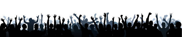толпа (люди полны- отсечение путь скрывает ноги) - cheering silhouette people crowd stock illustrations