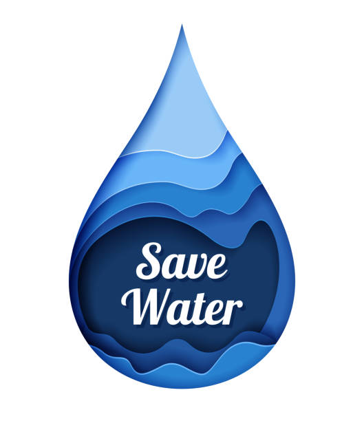 istock Paper cut craft style blue water drop with Save water lettering, vector isolated illustration. Water conservation. 1296795054